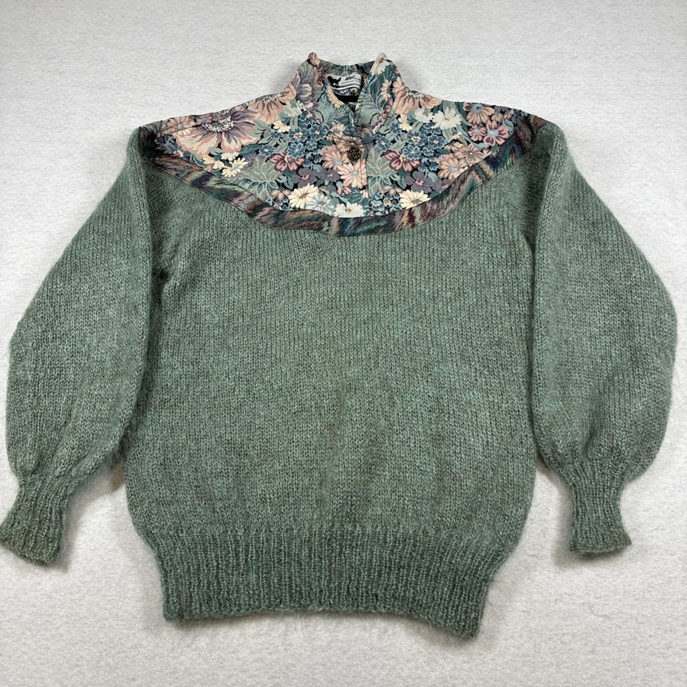 Vintage Woof Designs Mohair‎ Wool Blend Floral Sweater Cottagecore Newfoundland